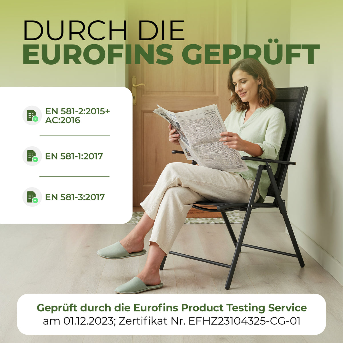Gartenstuhl Aruba, Klappbar mit robustem Metallgestell