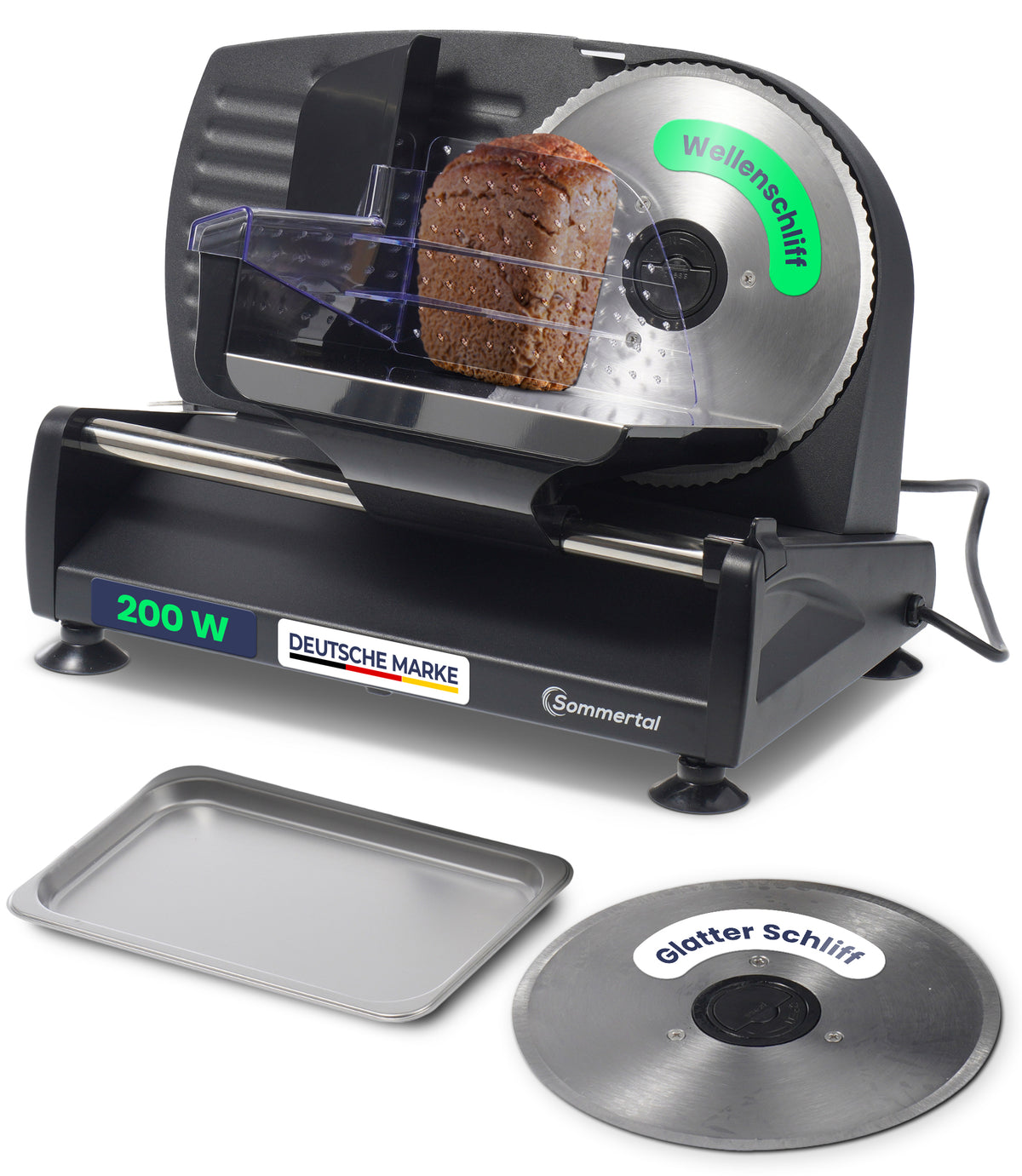 Sommertal Allesschneider AS190 DUAL 200 W Edelstahlmesser mit Wellenschliff und glatten Schliff