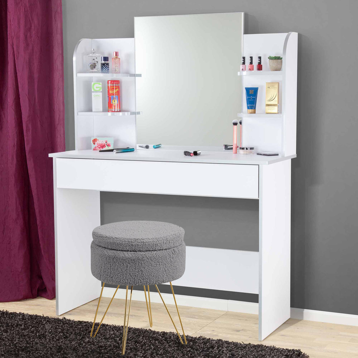 Sitzhocker mit Stauraum CANNES Sherpa oder Samtbezug