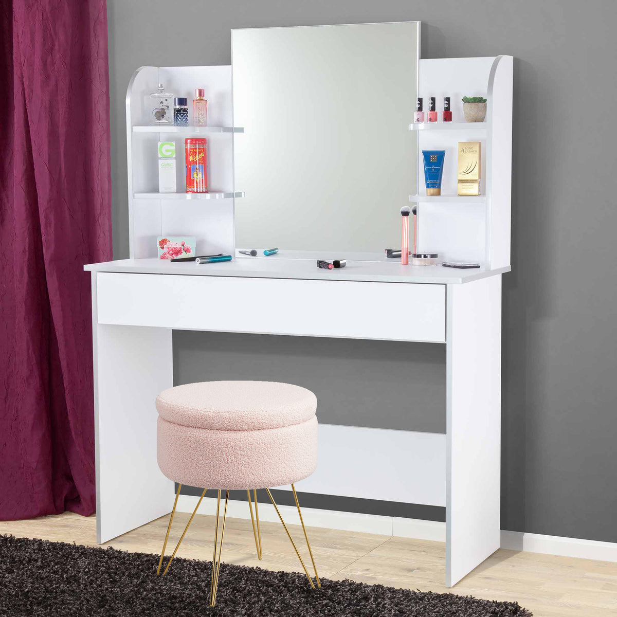 Sitzhocker mit Stauraum CANNES Sherpa oder Samtbezug