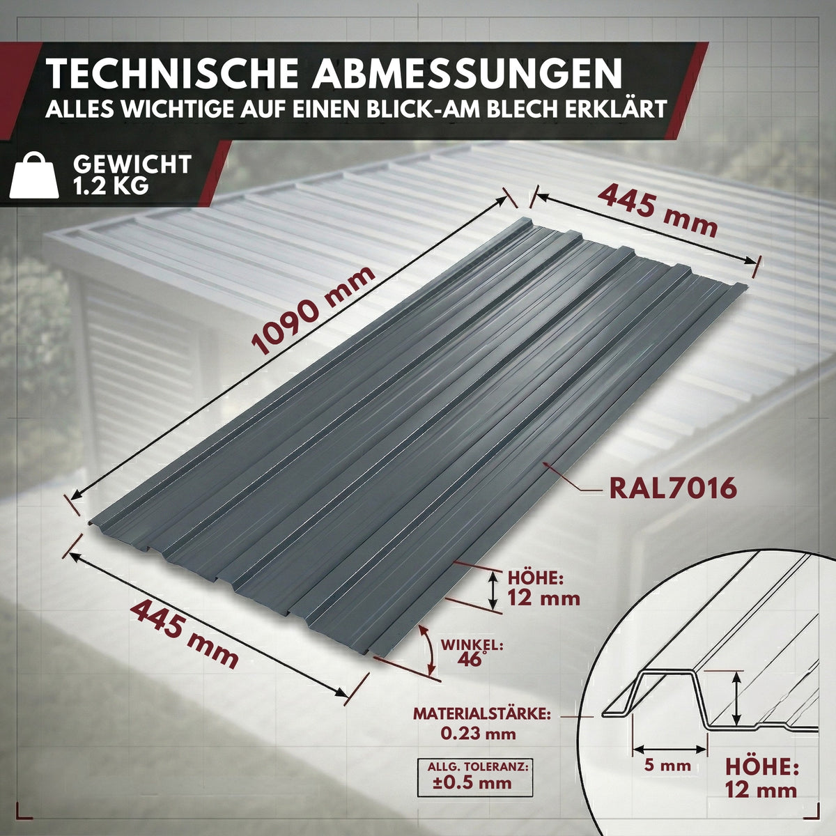 Albatros Trapezblech Dachplatten 12er oder 22er Set, Anthrazit RAL 7016 oder Grün RAL 6005, 1090 x 445 mm, verzinkt, Dachblech Profilblech für Gartenhaus, Carport, Schuppen und Gerätehaus