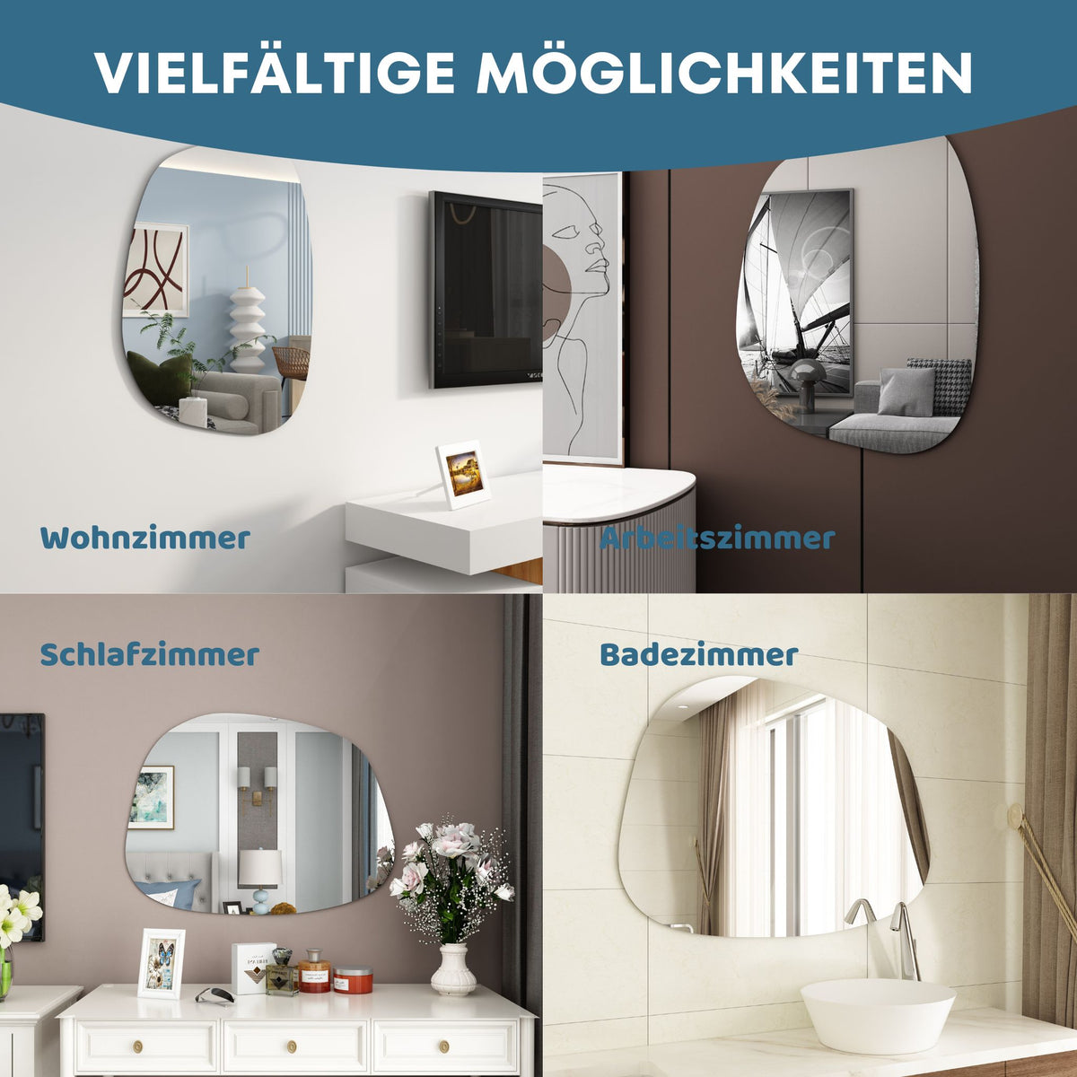 Designerspiegel oval Asymmetrisch, Wandspiegel oder Türspiegel