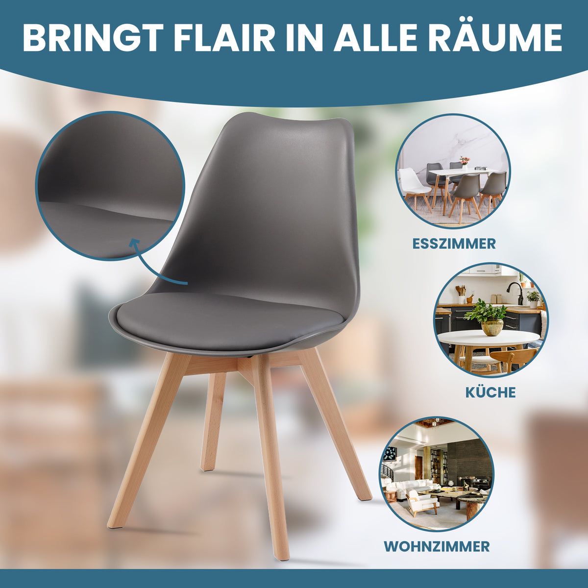 ALBATROS skandinavischer Esszimmerstuhl AARHUS| 4er Set | Grau, Beige | Kunstleder Bezug