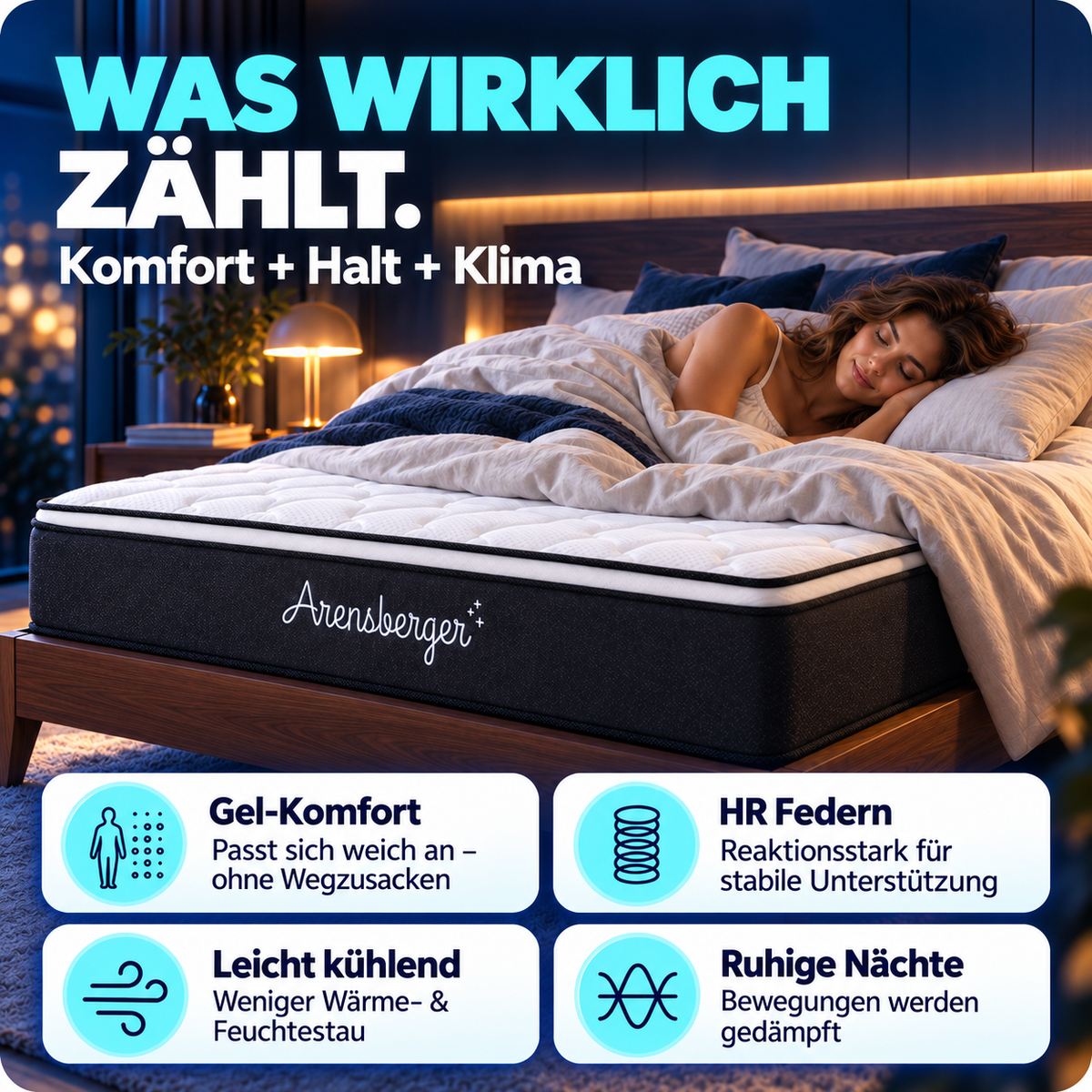 Arensberger EMILIA Taschenfederkernmatratze – 23 cm, Gelschaum, integrierter Topper