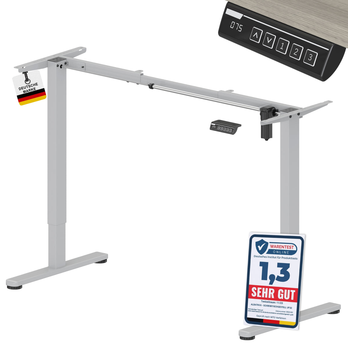höhenverstellbares Schreibtischgestell UP30 schwarz/weiß/silber, elektrisch