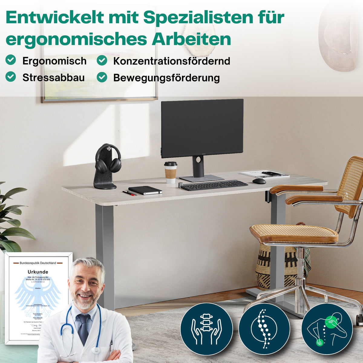 höhenverstellbares Schreibtischgestell UP30 schwarz/weiß/silber, elektrisch