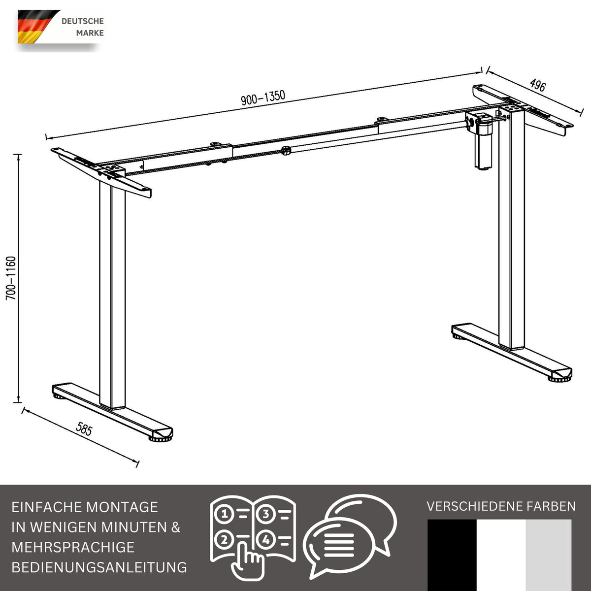 höhenverstellbares Schreibtischgestell UP30 schwarz/weiß/silber, elektrisch