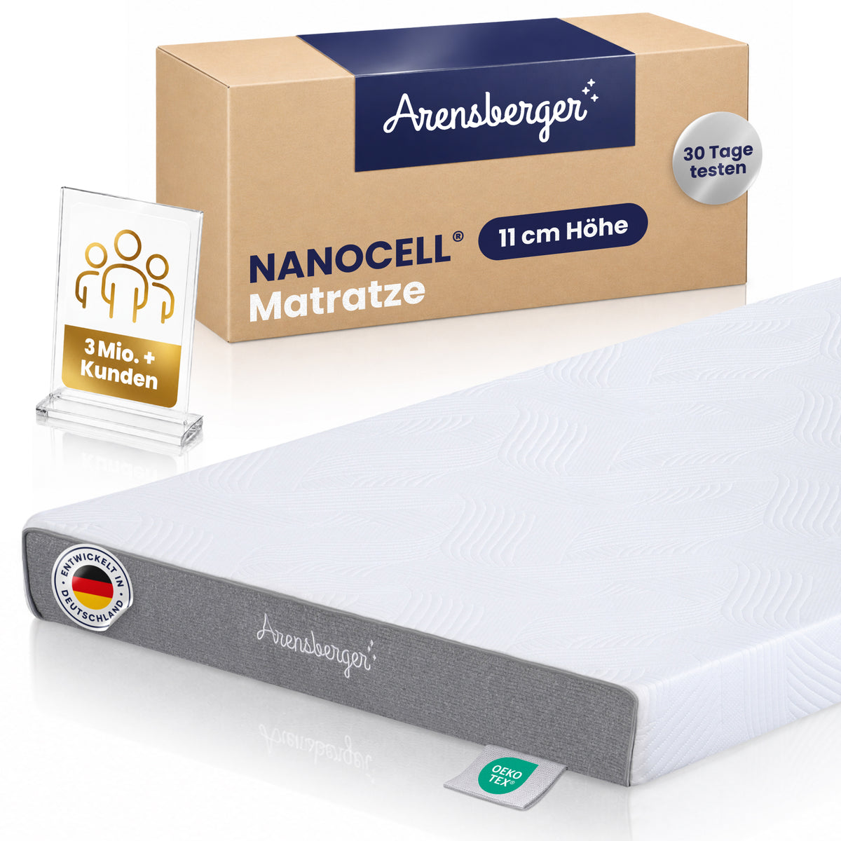 Arensberger LINA Gelschaum Matratze – 11 cm NANOCELL® Gel-Schaum – H3 Härtegrad