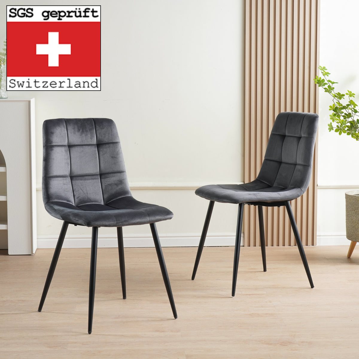 ALBATROS Designer Esszimmerstuhl BORA | 4er Set | Anthrazit, Grau, Beige | Samt Bezug