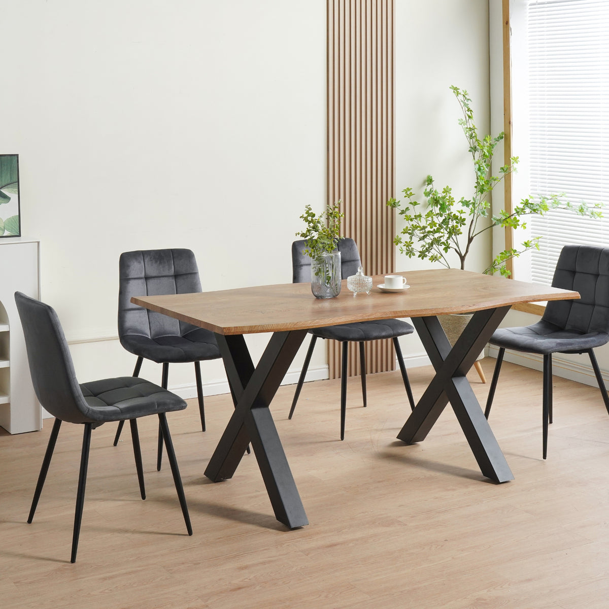 ALBATROS Designer Esszimmerstuhl BORA | 4er Set | Anthrazit, Grau, Beige | Samt Bezug