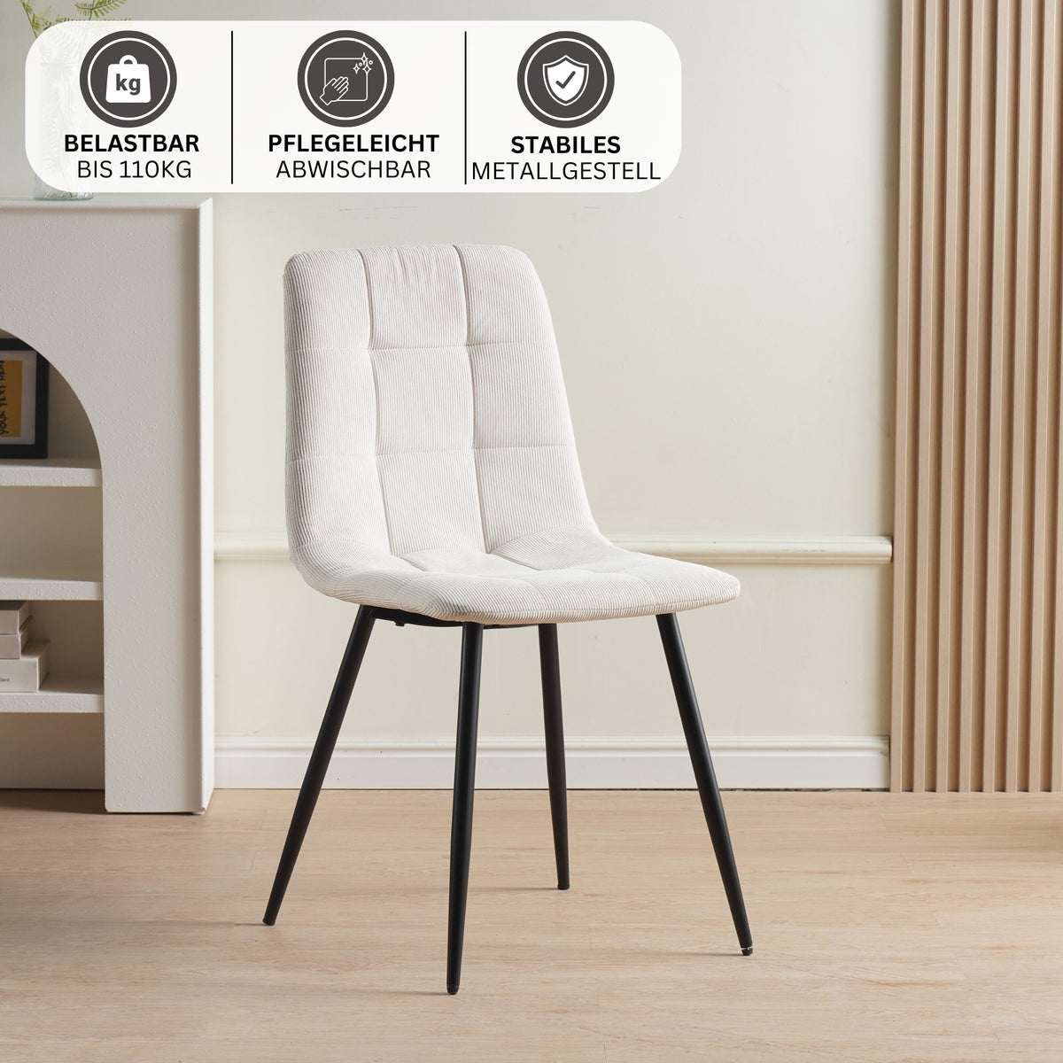 ALBATROS Designer Esszimmerstuhl BORA | 4er Set | Braun, Anthrazit, Beige | Cord Bezug