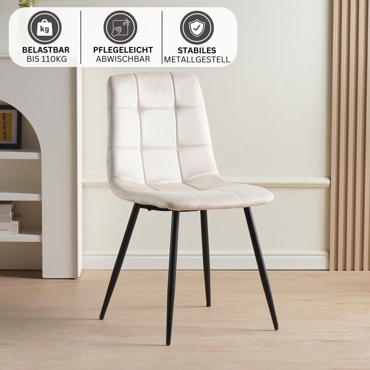 ALBATROS Designer Esszimmerstuhl BORA | 4er Set | Anthrazit, Grau, Beige | Samt Bezug