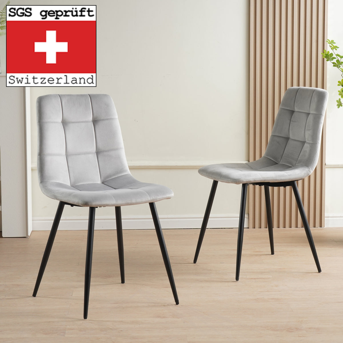 ALBATROS Designer Esszimmerstuhl BORA | 4er Set | Anthrazit, Grau, Beige | Samt Bezug
