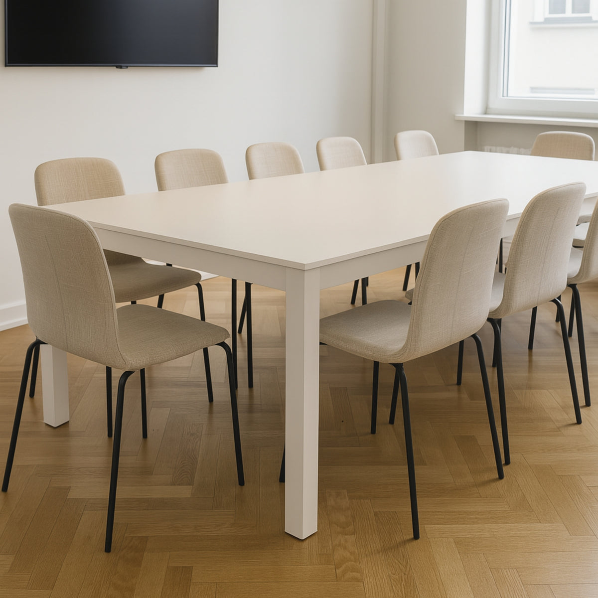 RAVINO Designer Stapelstühle 4er Set ENNA / S10 mit Stoffbezug, Konferenzstühle Besucherstühle
