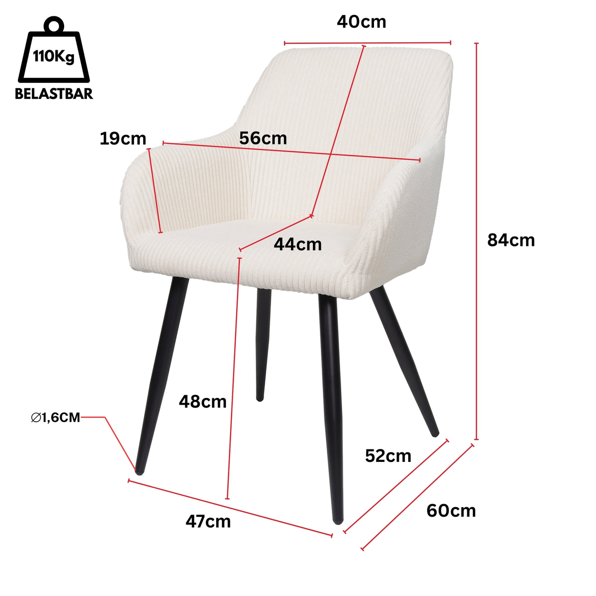 Albatros Esszimmerstuhl SILA – 2er Set Polsterstühle mit Armlehnen, Cord-Bezug