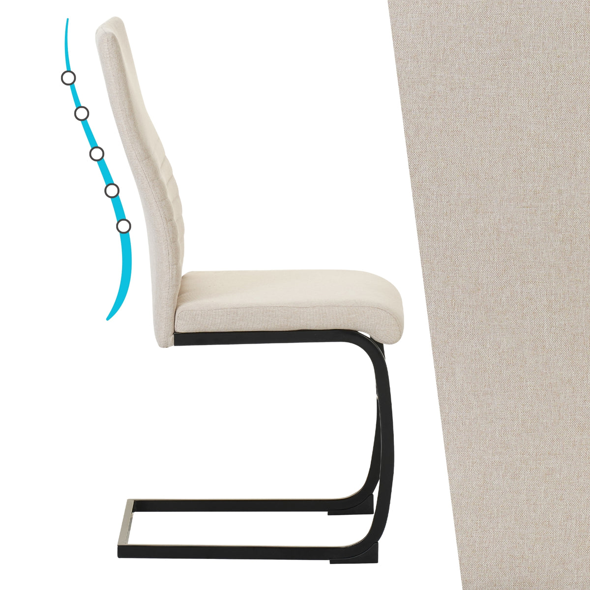 ALBATROS Freischwinger Designerstuhl TURANO | 4er Set | Schwarz, Grau, Beige | Stoff Bezug