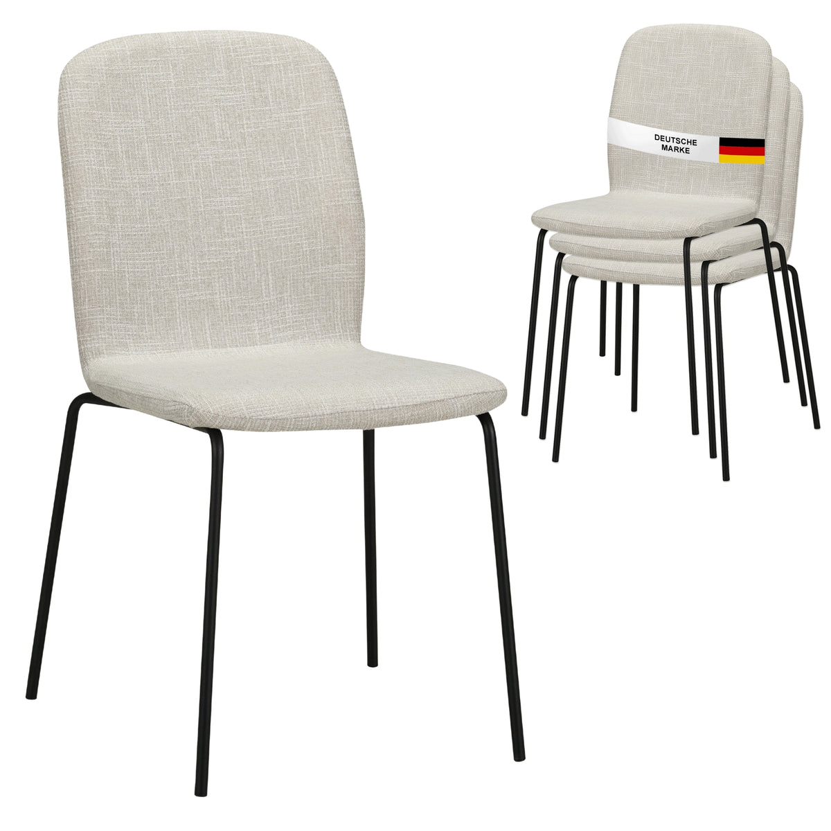 RAVINO Designer Stapelstühle 4er Set ENNA / S10 mit Stoffbezug, Konferenzstühle Besucherstühle