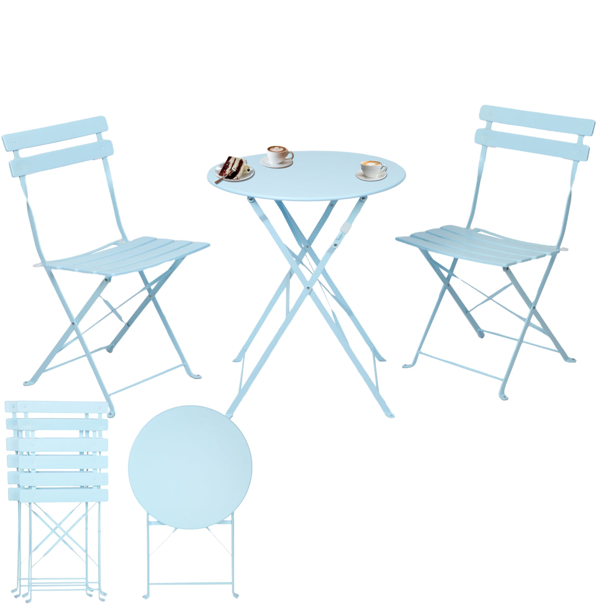 Bistroset 3-teilig, klappbarer Bistrotisch mit 2 Stühlen