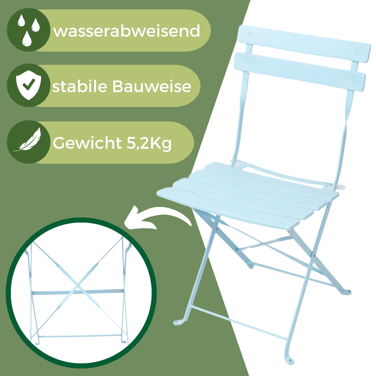 Bistroset 3-teilig, klappbarer Bistrotisch mit 2 Stühlen
