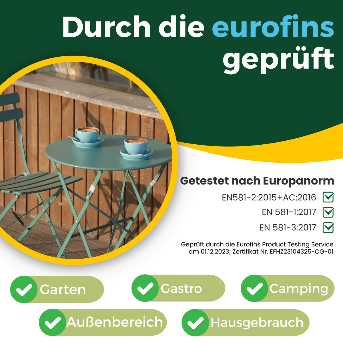Bistroset 3-teilig, klappbarer Bistrotisch mit 2 Stühlen