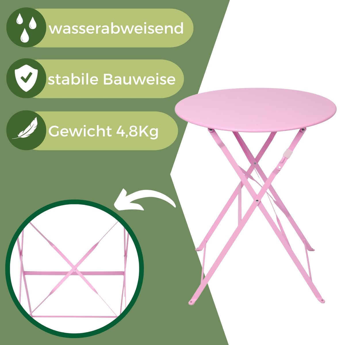 Bistroset 3-teilig, klappbarer Bistrotisch mit 2 Stühlen