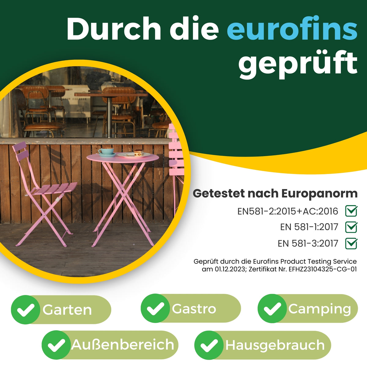 Bistroset 3-teilig, klappbarer Bistrotisch mit 2 Stühlen