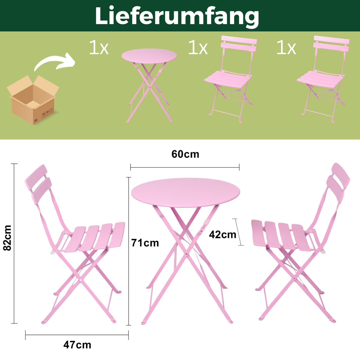 Bistroset 3-teilig, klappbarer Bistrotisch mit 2 Stühlen