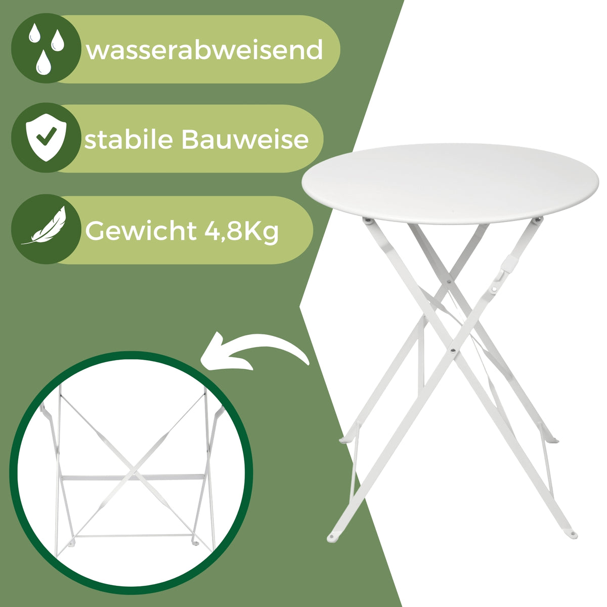 Bistroset 3-teilig, klappbarer Bistrotisch mit 2 Stühlen