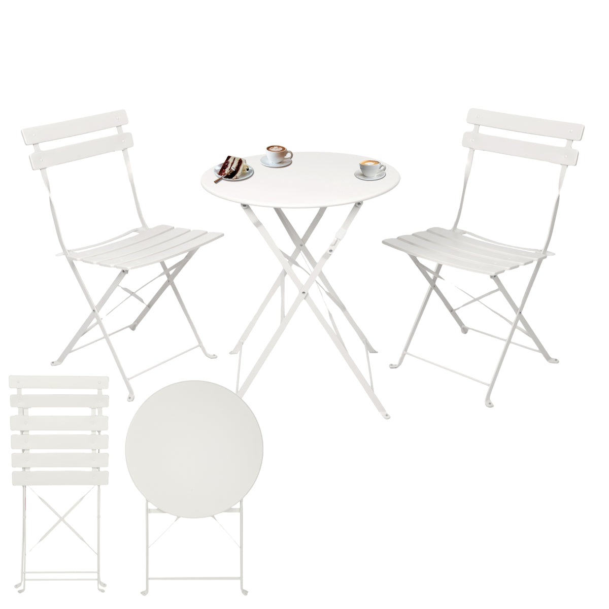 Bistroset 3-teilig, klappbarer Bistrotisch mit 2 Stühlen