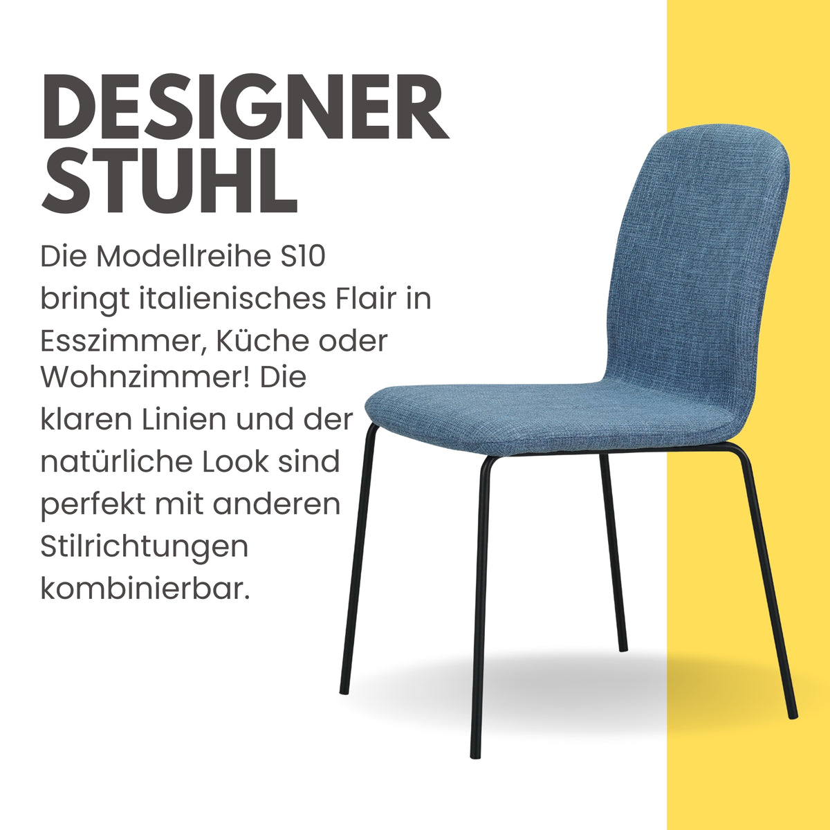 RAVINO Designer Stapelstühle 4er Set ENNA / S10 mit Stoffbezug, Konferenzstühle Besucherstühle