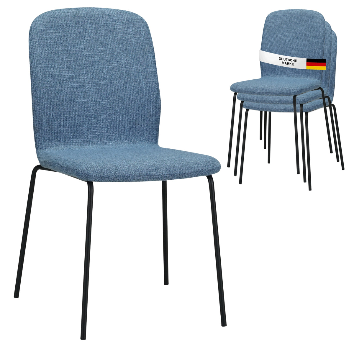 RAVINO Designer Stapelstühle 4er Set ENNA / S10 mit Stoffbezug, Konferenzstühle Besucherstühle