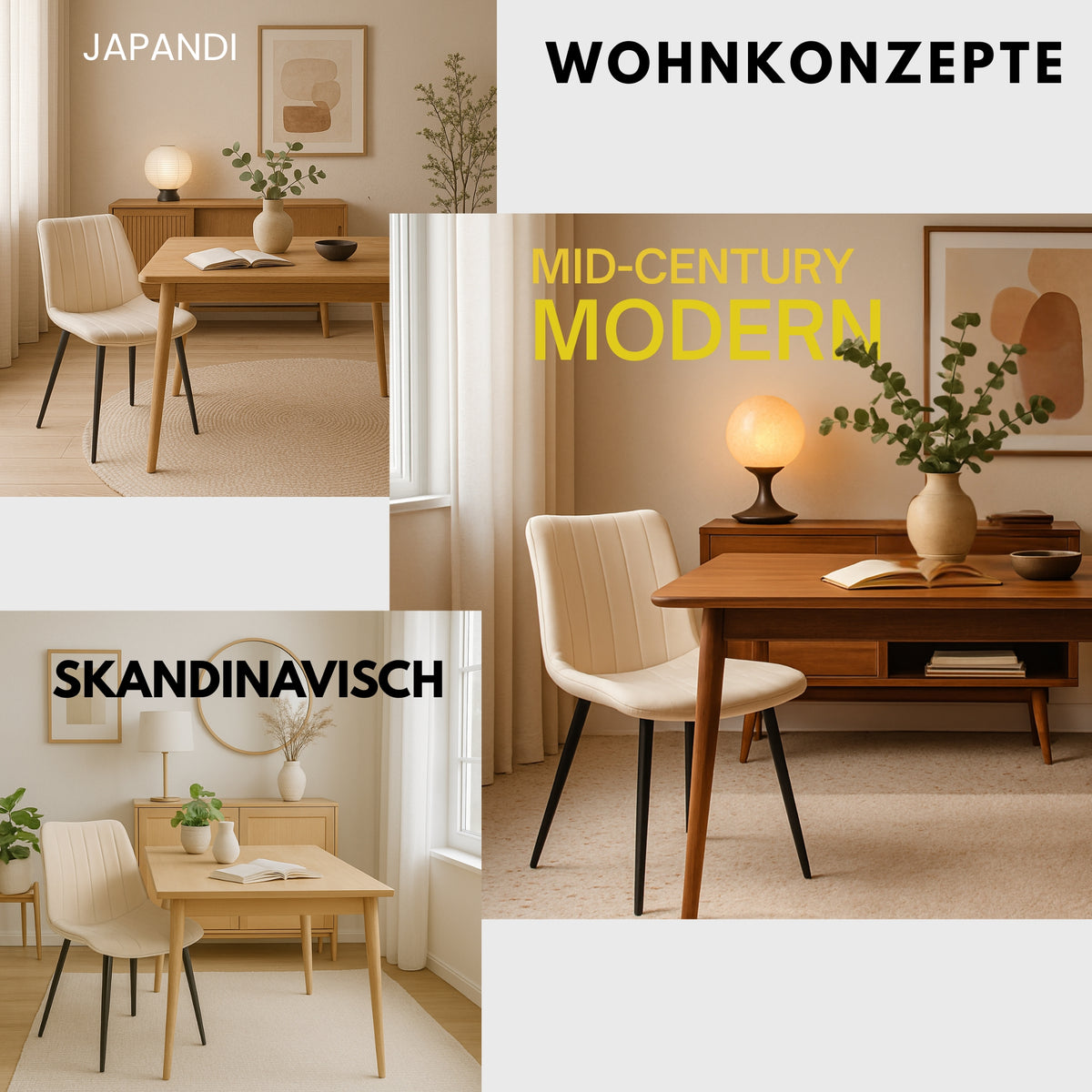 ALBATROS Designer Esszimmerstuhl BOSA | 2er Set | Schwarz, Grau, Beige | Samt Bezug
