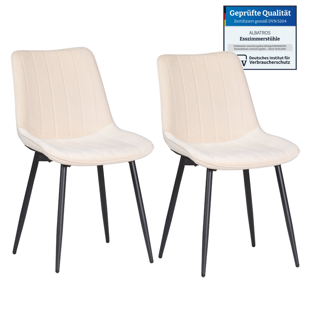 ALBATROS Designer Esszimmerstuhl BOSA | 2er Set | Schwarz, Grau, Beige | Samt Bezug