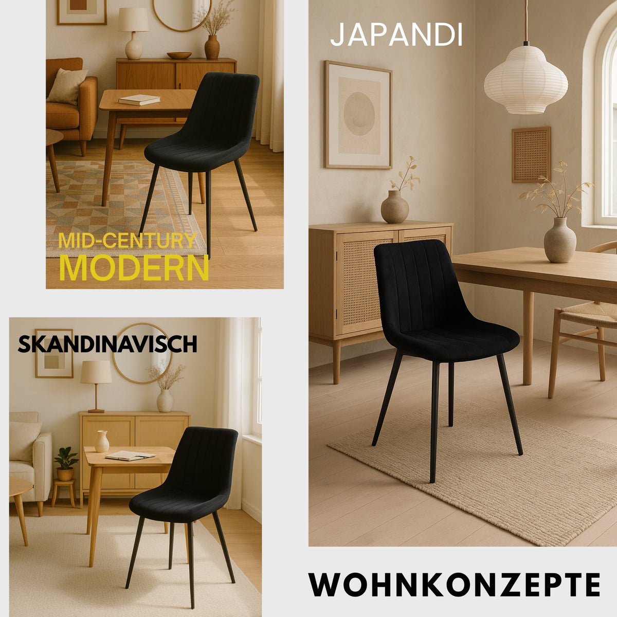ALBATROS Designer Esszimmerstuhl BOSA | 2er Set | Schwarz, Grau, Beige | Samt Bezug