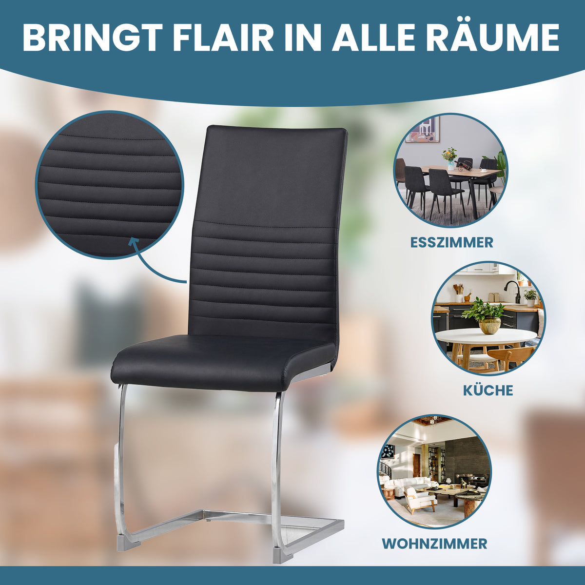 ALBATROS Freischwinger Designerstuhl BURANO | 4er Set | Schwarz, Grau, Beige, Braun, Weiß | Kunstleder Bezug