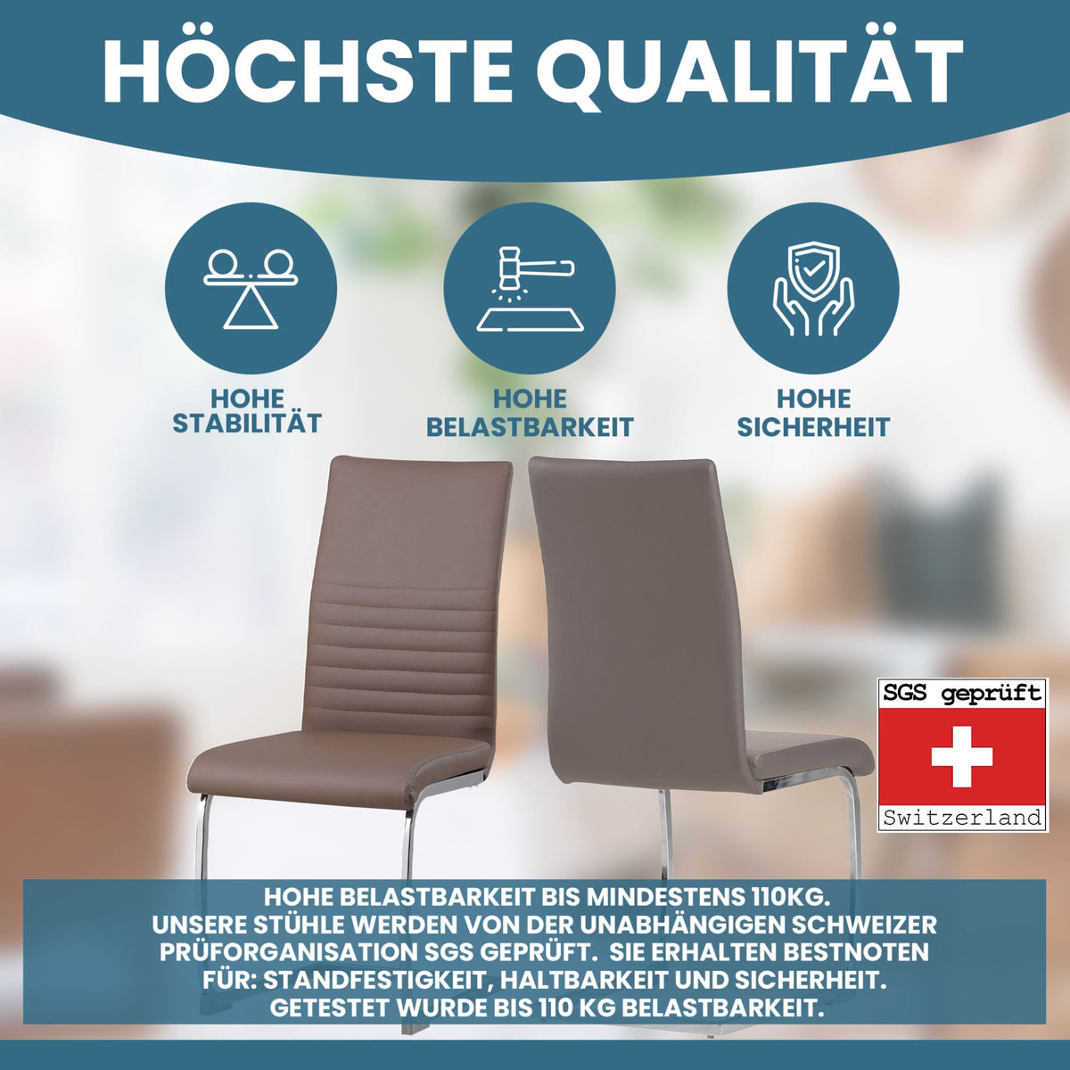 ALBATROS Freischwinger Designerstuhl BURANO | 4er Set | Schwarz, Grau, Beige, Braun, Weiß | Kunstleder Bezug