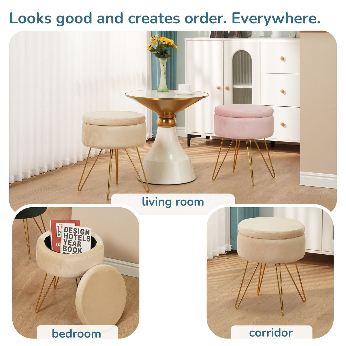 Sitzhocker mit Stauraum CANNES Sherpa oder Samtbezug