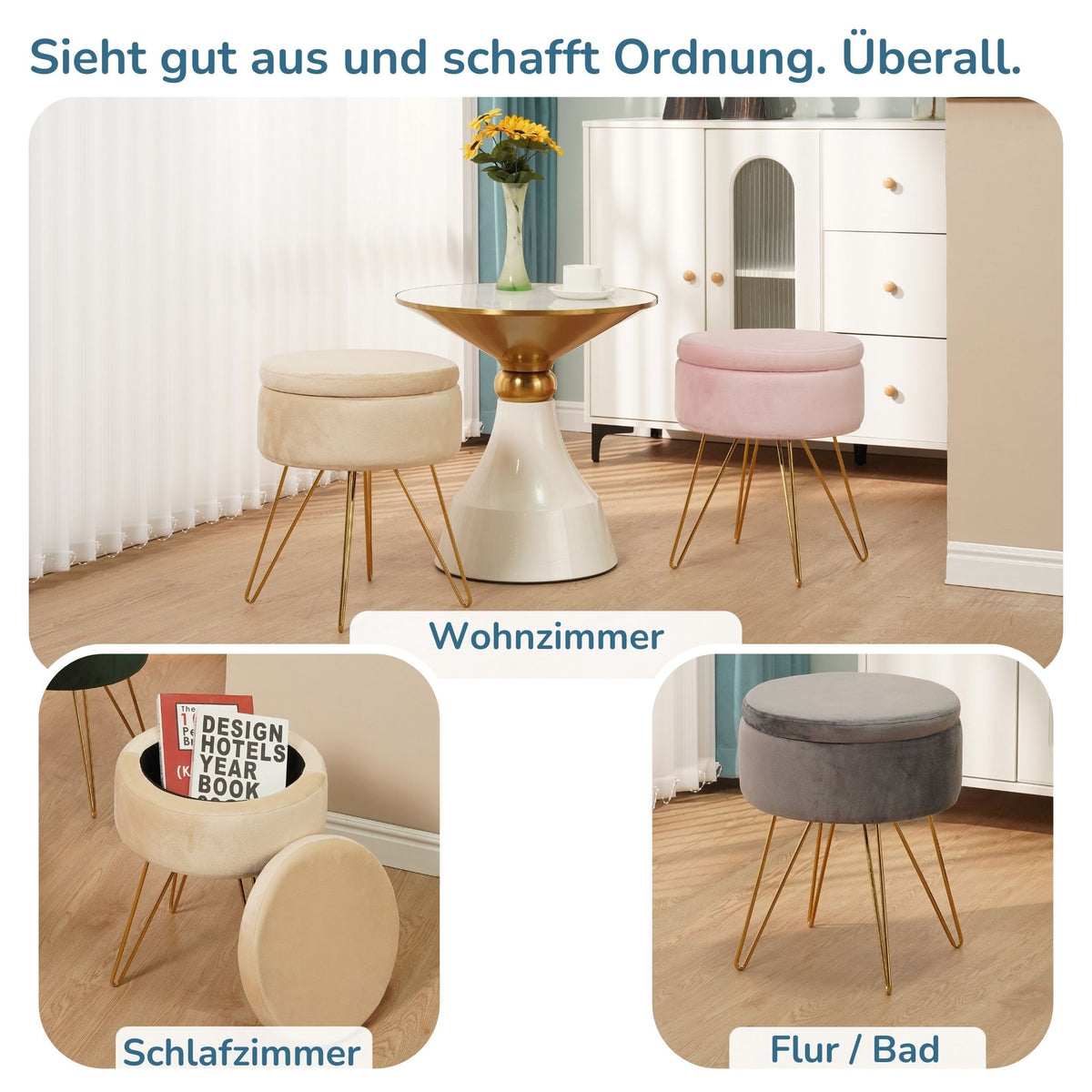 Sitzhocker mit Stauraum CANNES Sherpa oder Samtbezug