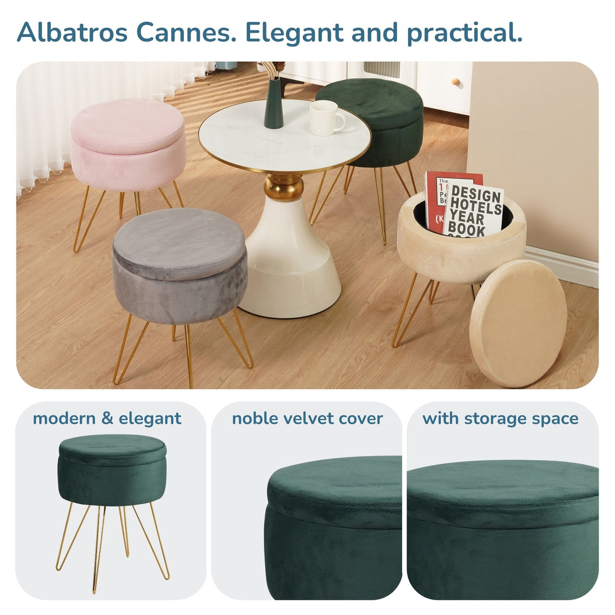 Sitzhocker mit Stauraum CANNES Sherpa oder Samtbezug