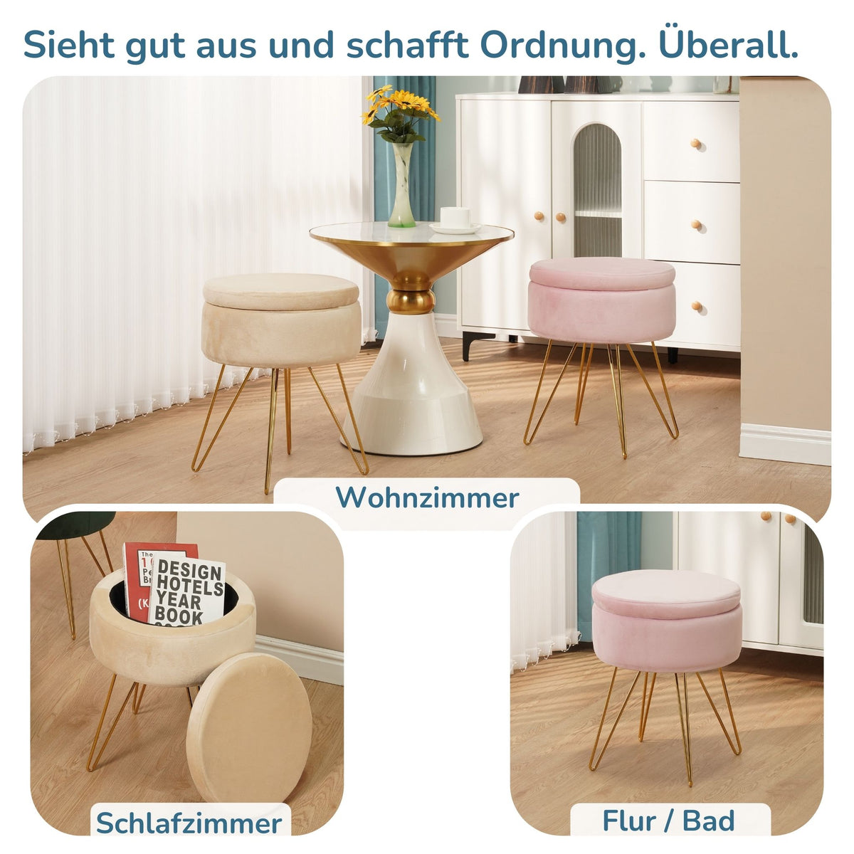 Sitzhocker mit Stauraum CANNES Sherpa oder Samtbezug