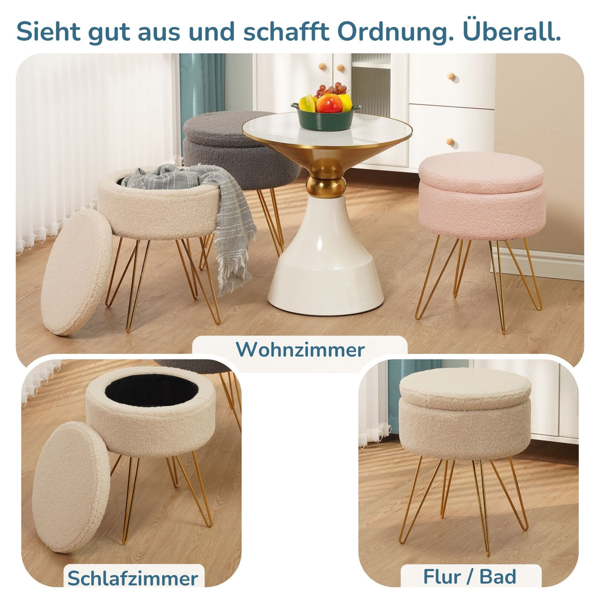 Sitzhocker mit Stauraum CANNES Sherpa oder Samtbezug