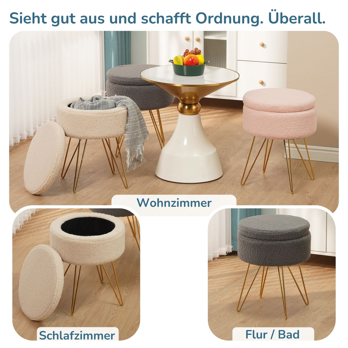 Sitzhocker mit Stauraum CANNES Sherpa oder Samtbezug