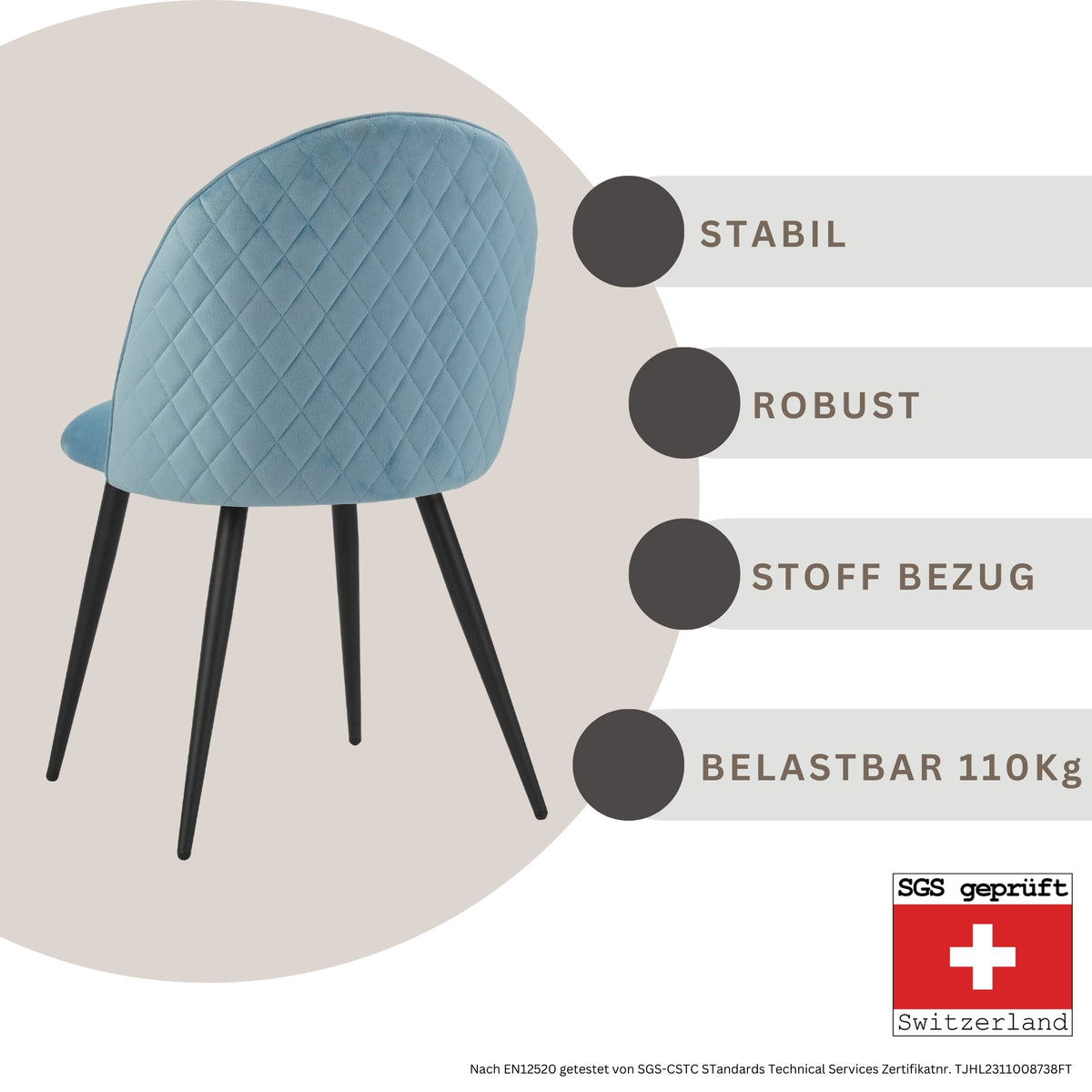ALBATROS Designer Esszimmerstuhl CAPO | 4er Set | Schwarz, Braun, Grau, Beige, Türkis, Blau, Pink | Samt Bezug