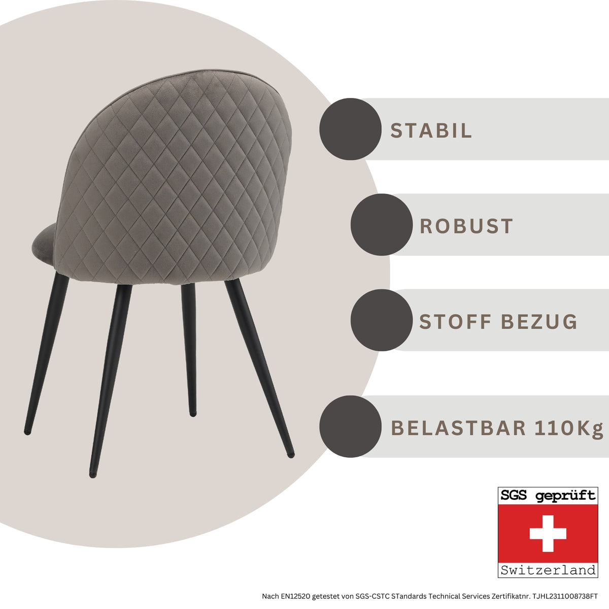 ALBATROS Designer Esszimmerstuhl CAPO | 4er Set | Schwarz, Braun, Grau, Beige, Türkis, Blau, Pink | Samt Bezug