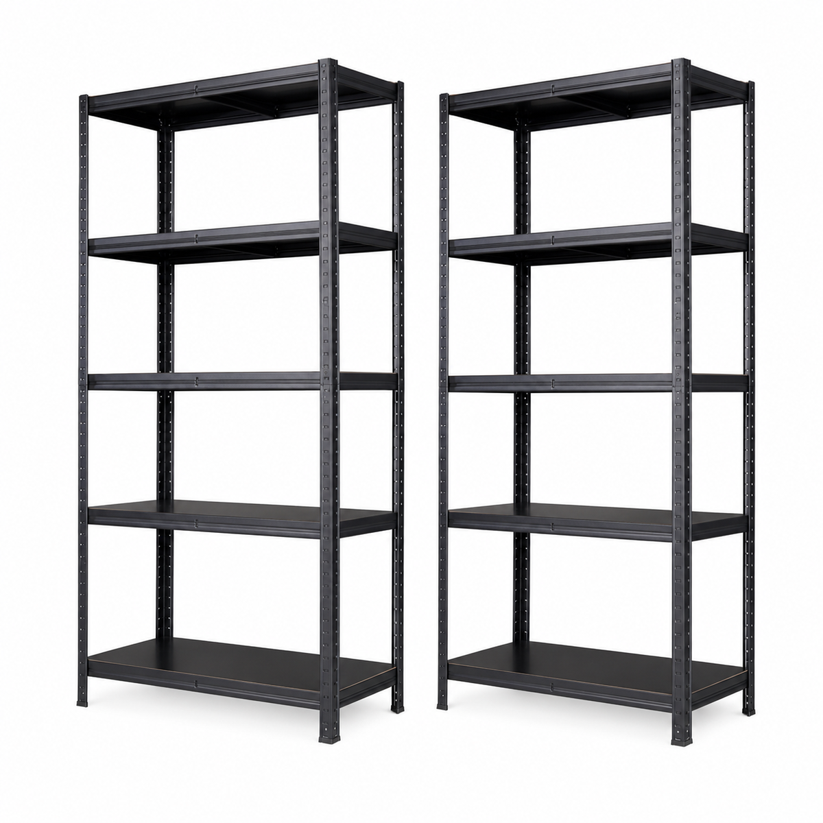 SR2B Premium Schwerlastregal Schwarz – 875 kg belastbar, wasserfest, matte laminierte Böden, 5 verstellbare Ebenen, teilbares Steckregal 180x90x40 cm, Stahlregal inkl. 2 Haken