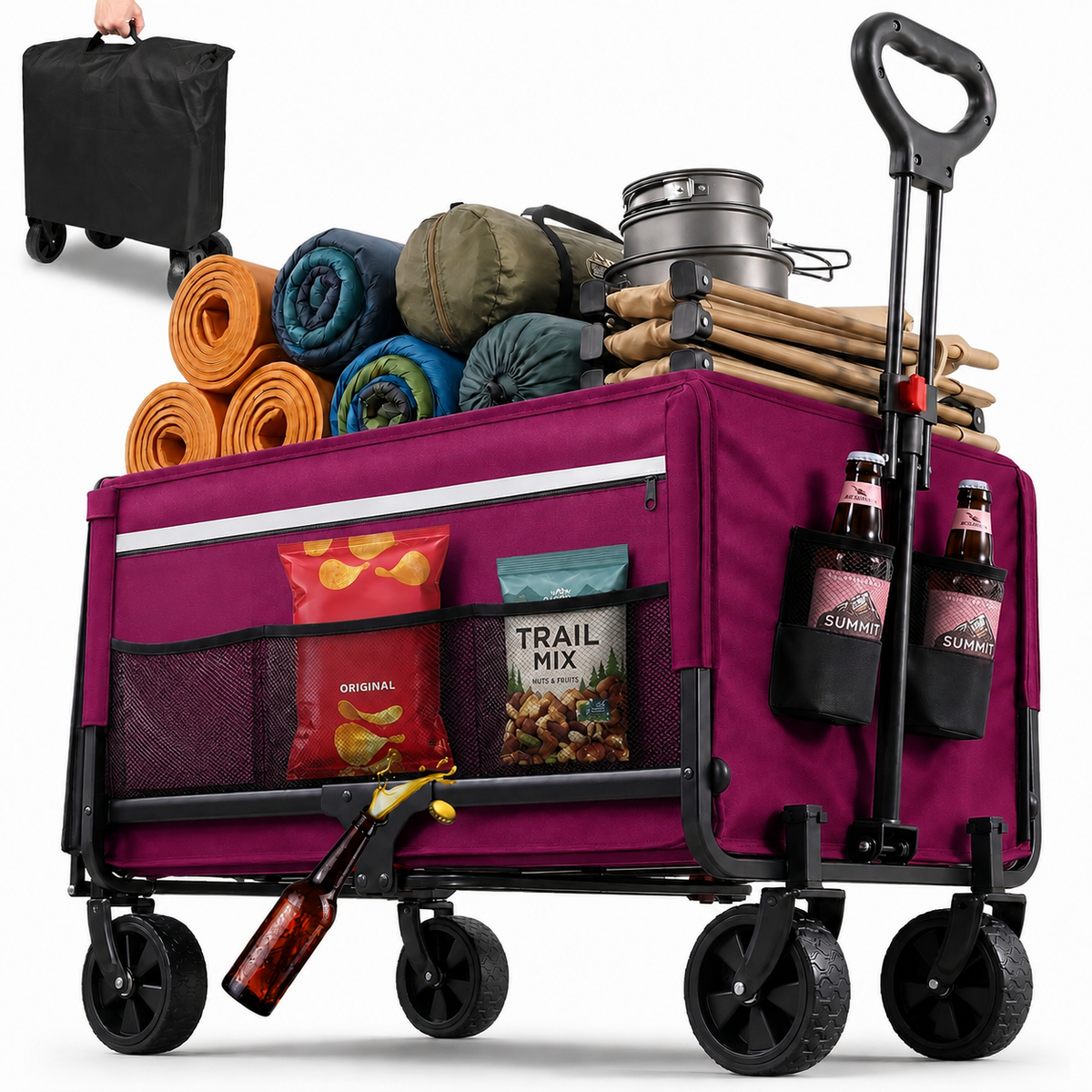 Albatros Bollerwagen Rosa klappbar 120L mit Flaschenöffner & Getränkehalter