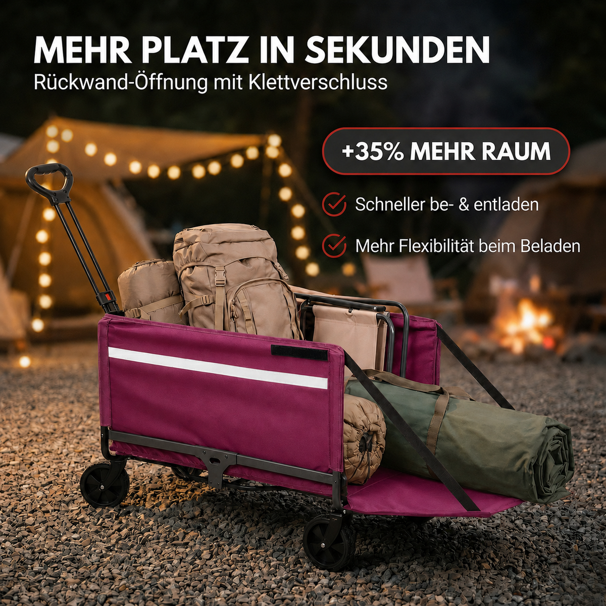 Albatros Bollerwagen Rosa klappbar 120L mit Flaschenöffner & Getränkehalter