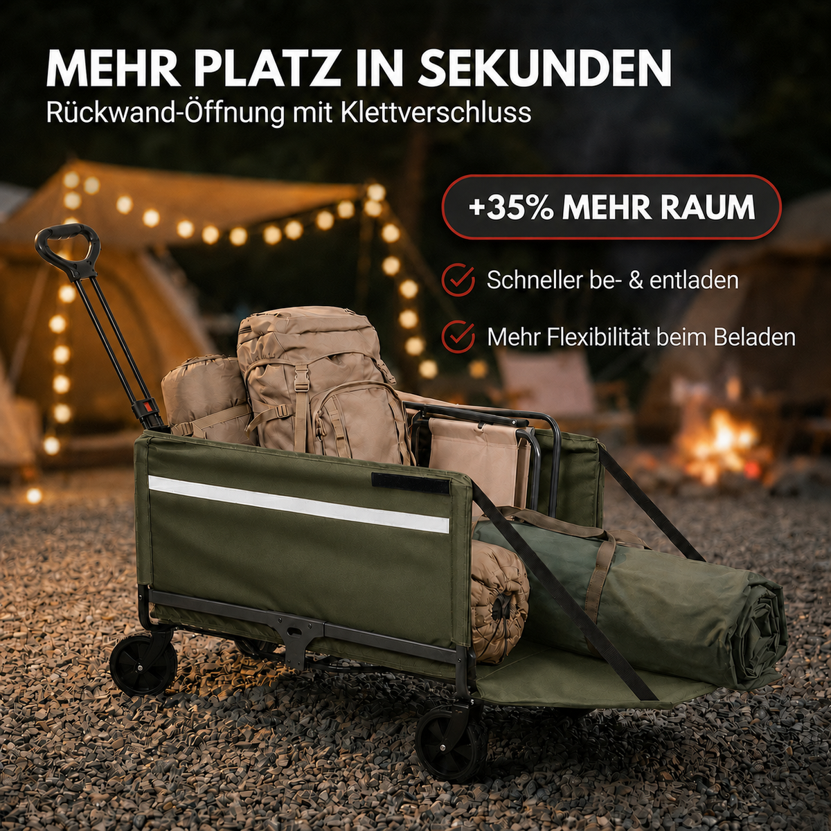 Albatros Bollerwagen Grün klappbar 120L mit Flaschenöffner & Getränkehalter