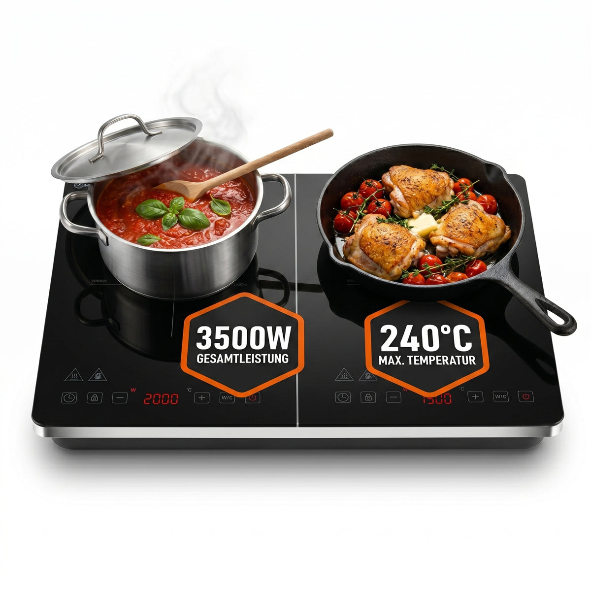 Sommertal Induktionskochfeld Tragbar Super-Slim Design bis 240 °C mit 4h Timer