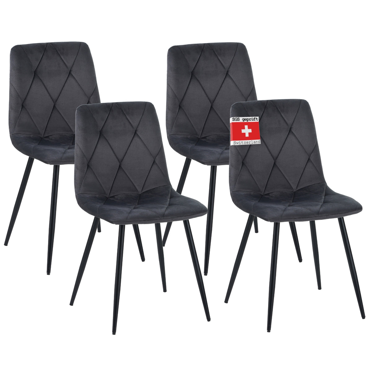 ALBATROS Designer Esszimmerstuhl DORA | 4er Set | Anthrazit, Grau, Beige | Samt Bezug